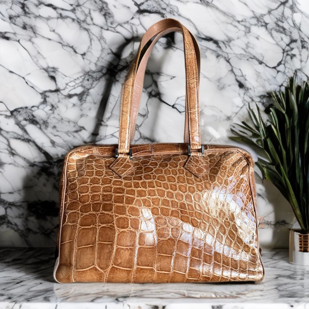 Zagliani Vintage Crocodile Leather Tote โ Made in Italy